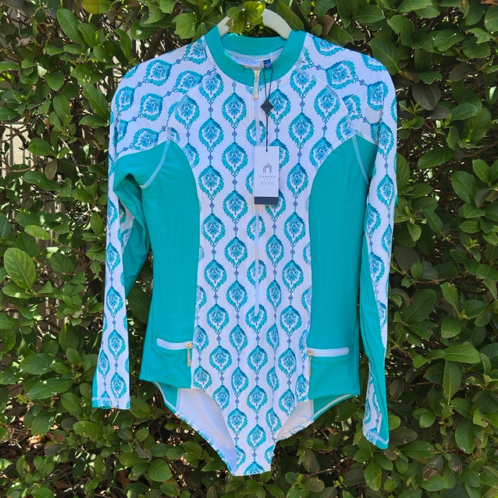 Cabana Life Teal White Long Sleeve Santorini Unisuit size L New - Picture 14 of 16